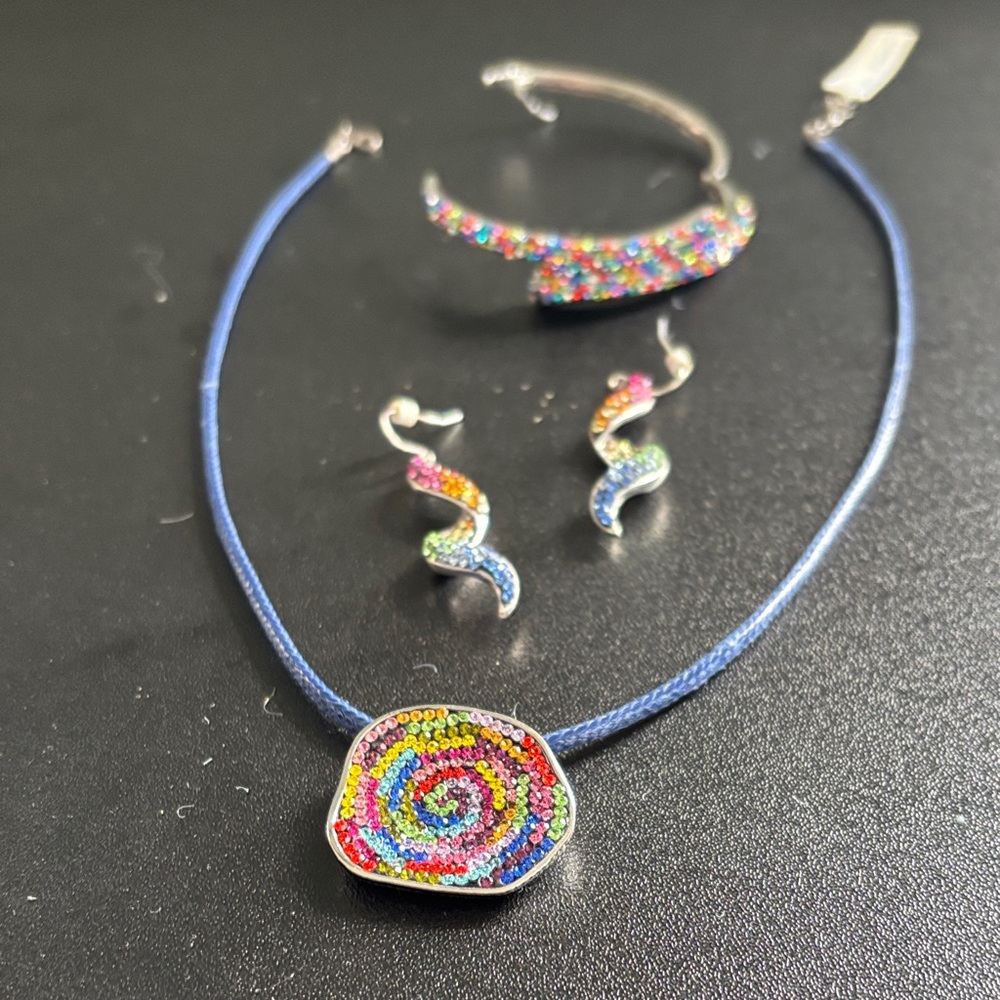 Multicolor Spiral Pendant Necklace and Earring Set - Women Jewelry